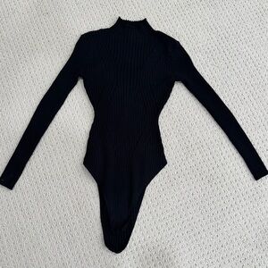 Böhme Black Ribbed Mock Neck Bodysuit